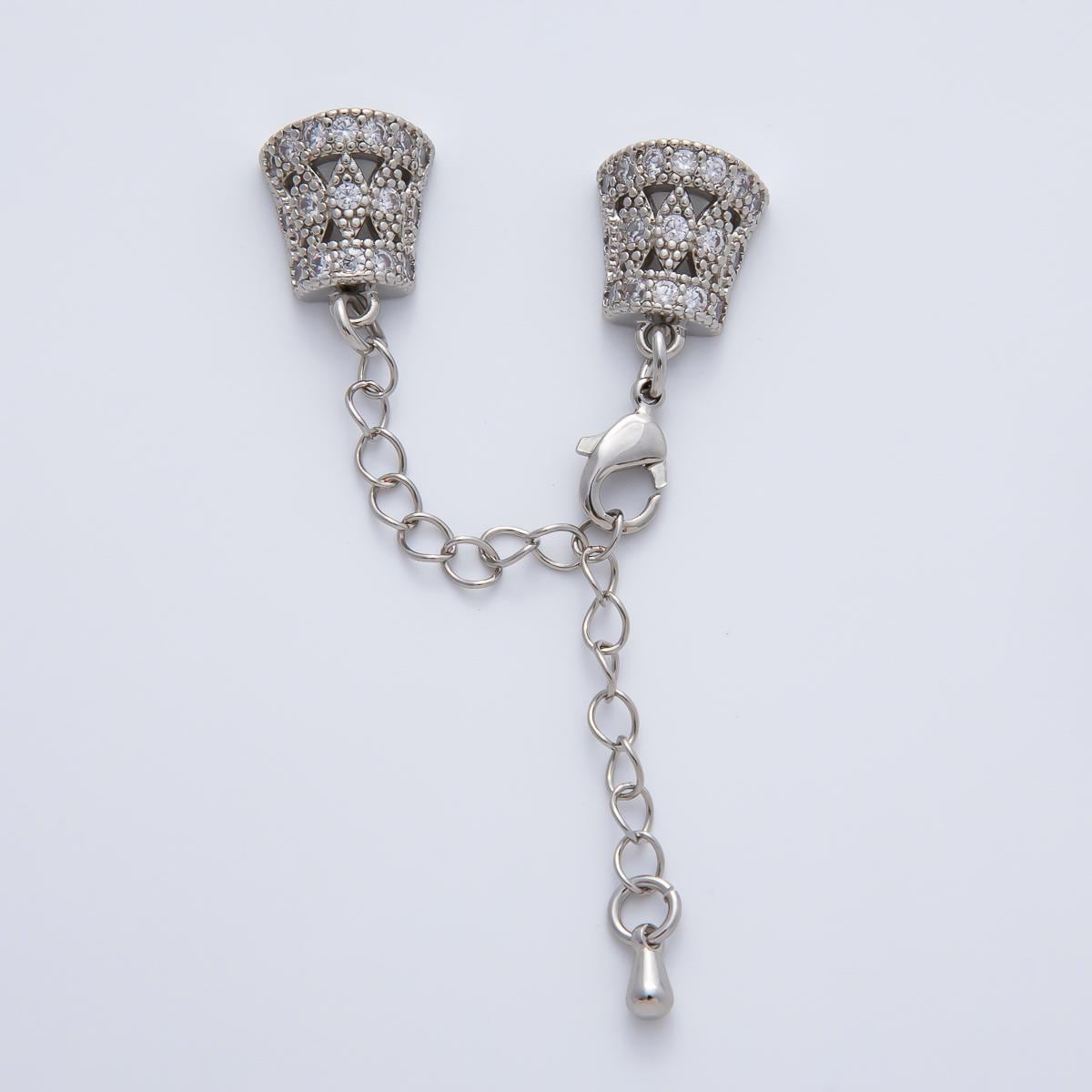 18K Gold Filled 61mm Micro Paved CZ Decorative Cone Caps w. Extension Chain Finding | Z1454