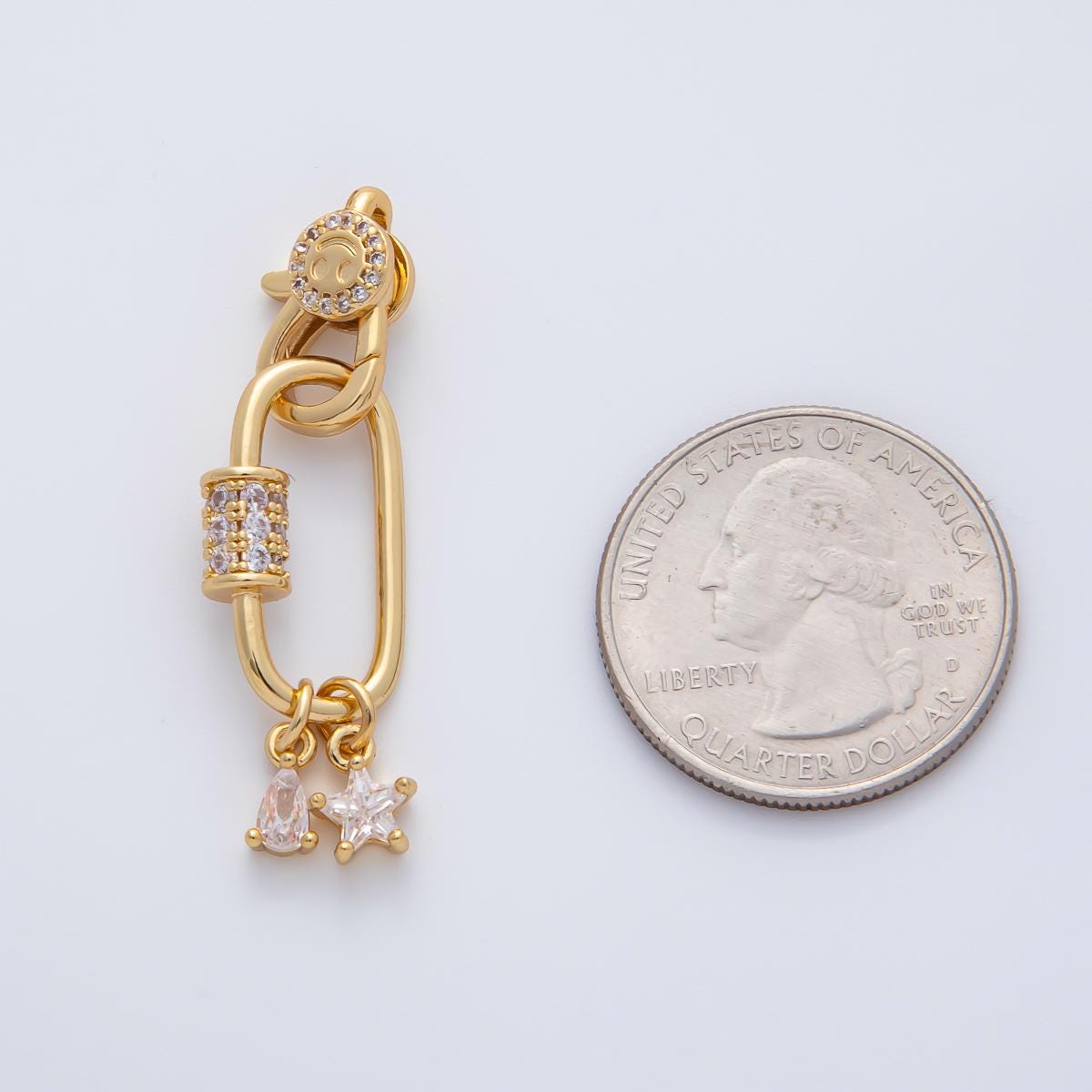 18K Gold Filled 33mm Star, Pear Cut CZ Lobster Clasp Finding Cubic Zirconia 18K Gold Filled Jewelry Connector for Chain Bag Necklace | Z1449