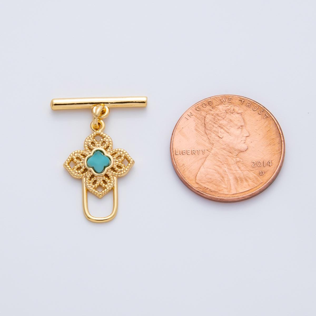 18K Gold Filled Blue, Red, White CZ Clover OT Clasp Dainty Toggle Clasps Closure Finding Bulk Supply for Bracelet Necklace Component | Z1458