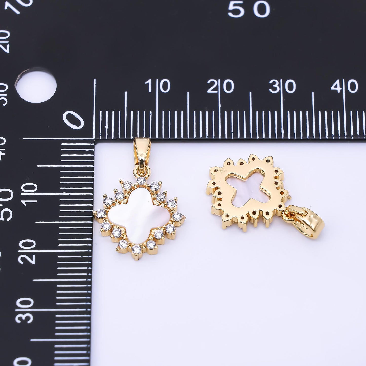 24K Gold Filled Micro Paved CZ Mother of Pearl Lucky Clover Pendant | AA1644