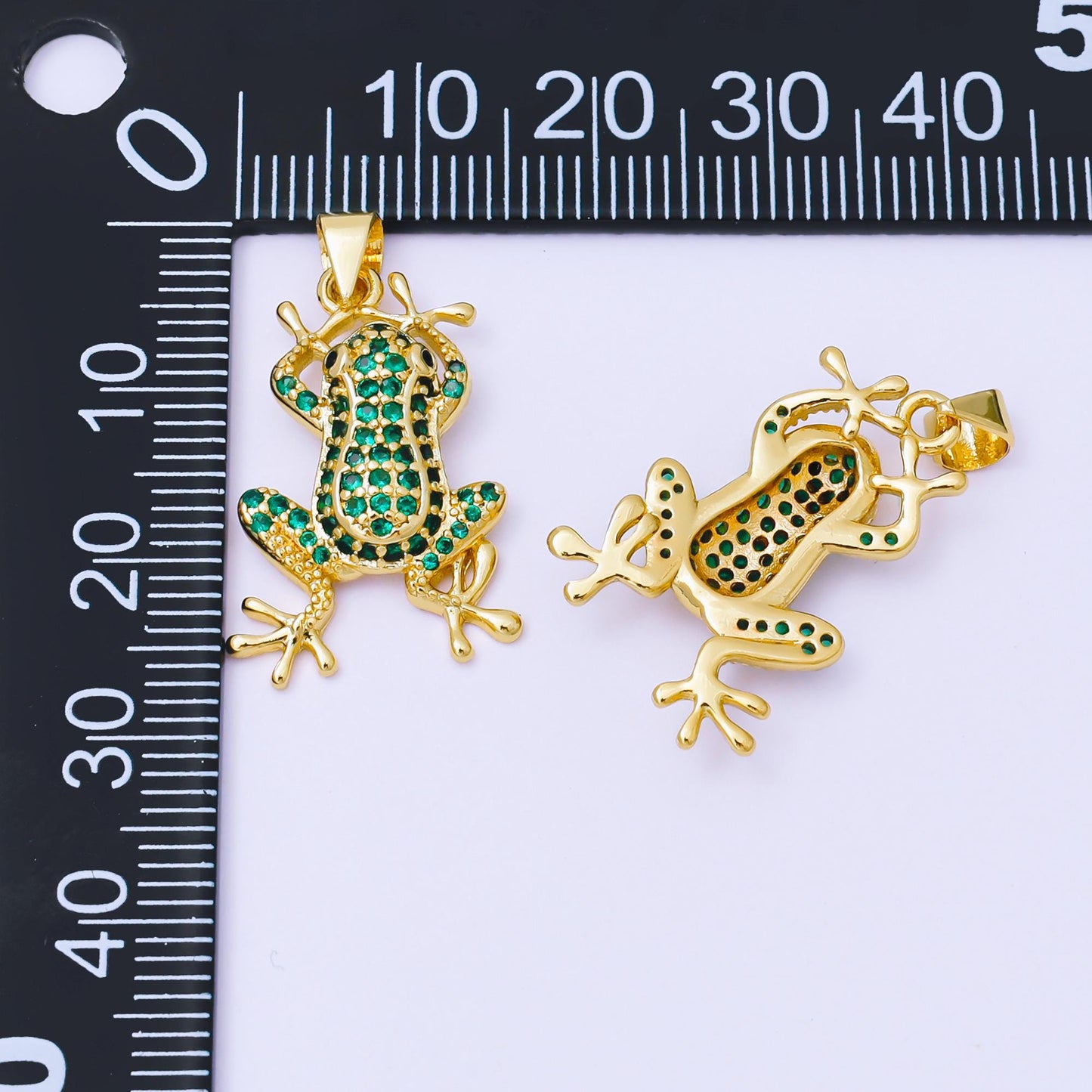 24K Gold Filled 24mm Green Micro Paved CZ Frog Pendant | AA1622