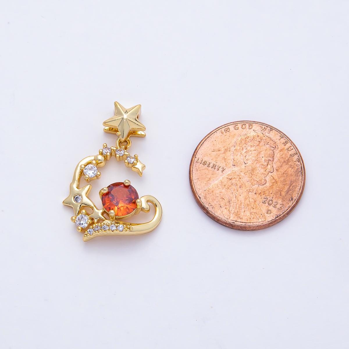 18K Gold Filled 16.7mm Celestial Stars with Red Round CZ Pendant Charm Majestic Pendant Jewelry Making Supply Bracelet Necklace | AF1183