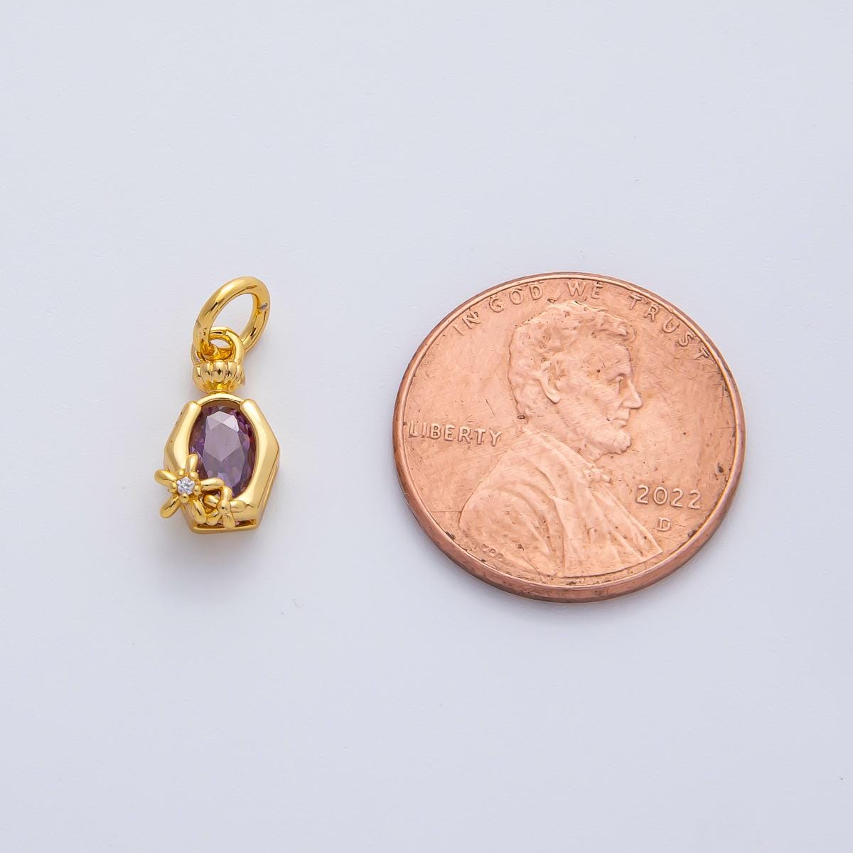 18K Gold Filled 12.1mm Purple Gemstone CZ Flower Molten Perfume Bottle Charm DIY Mini Jewelry Supply Necklace and Bracelet Making | AF1469