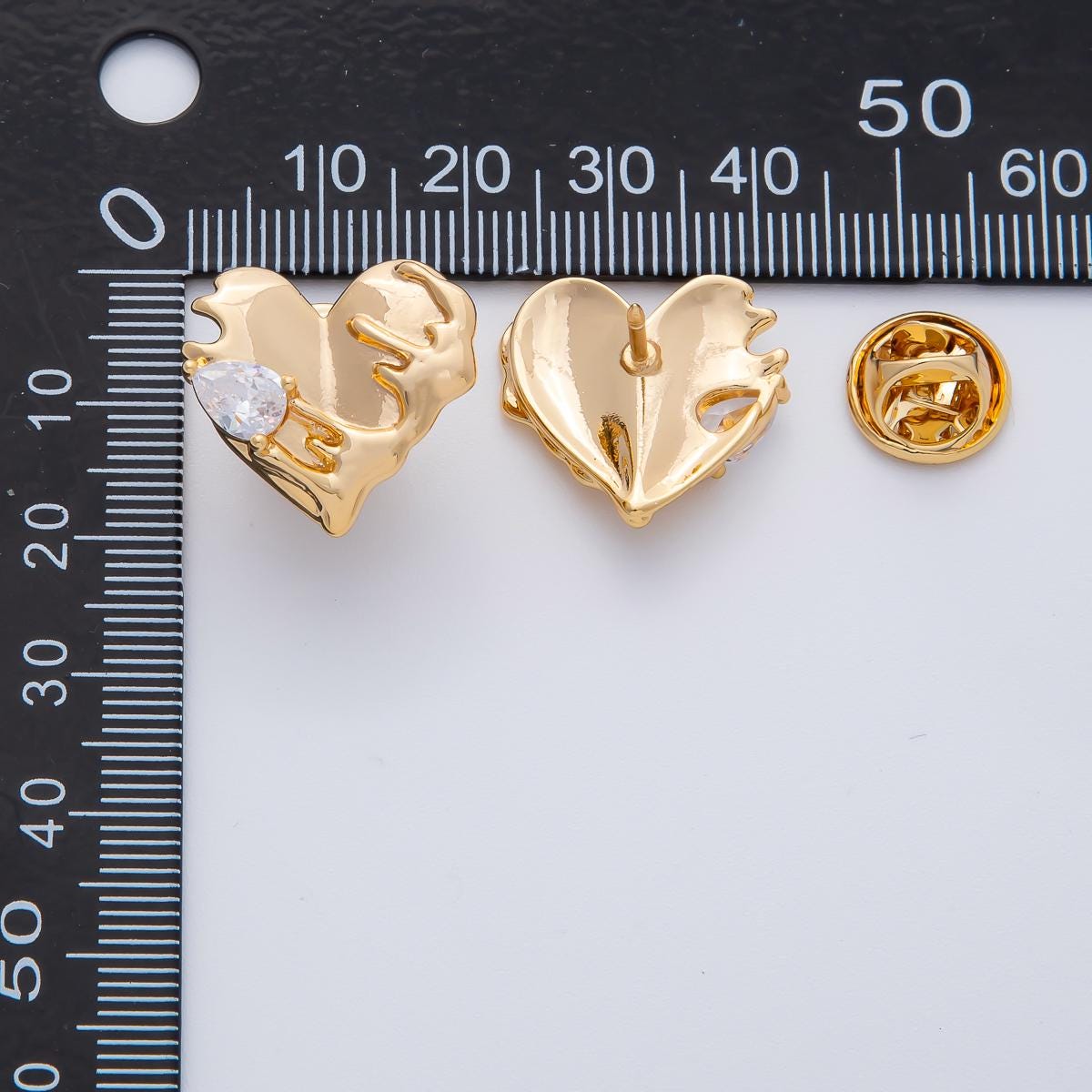 18K Gold Filled Clear CZ Teardrop Molten Heart Pin Brooch Finding Dainty Drip Love Pin for Jackets Bags or Accessories Gift Ideas | Z1476