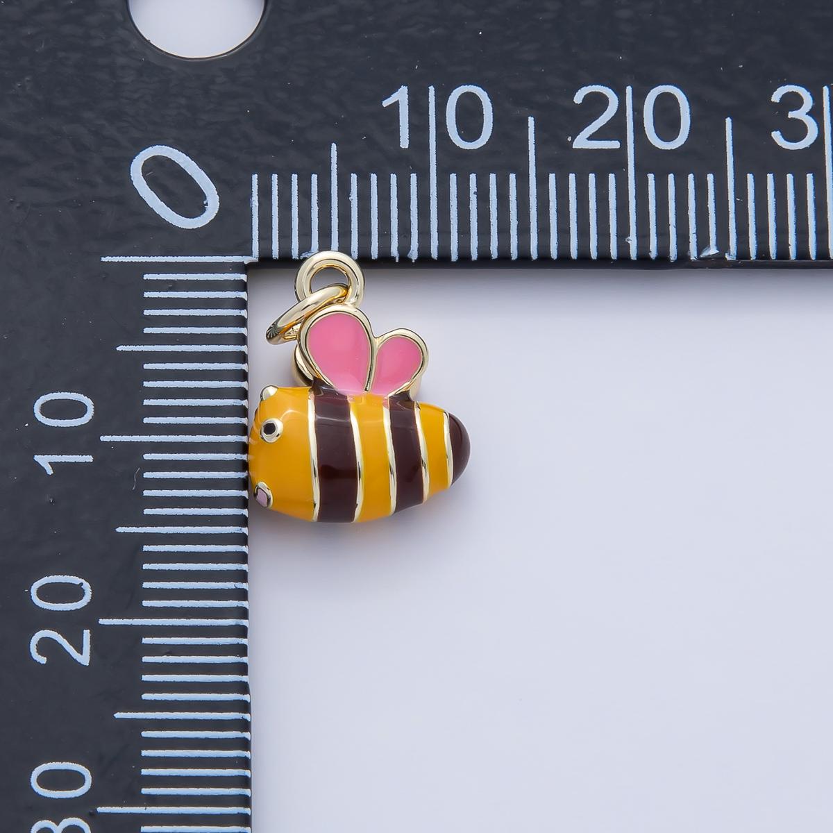 18K Gold Filled 13.7mm Pink Yellow Enamel Bumble Bee Insect Charm Dainty Bee Charm Bracelet Necklace for DIY Jewelry Making Supply | AF1472