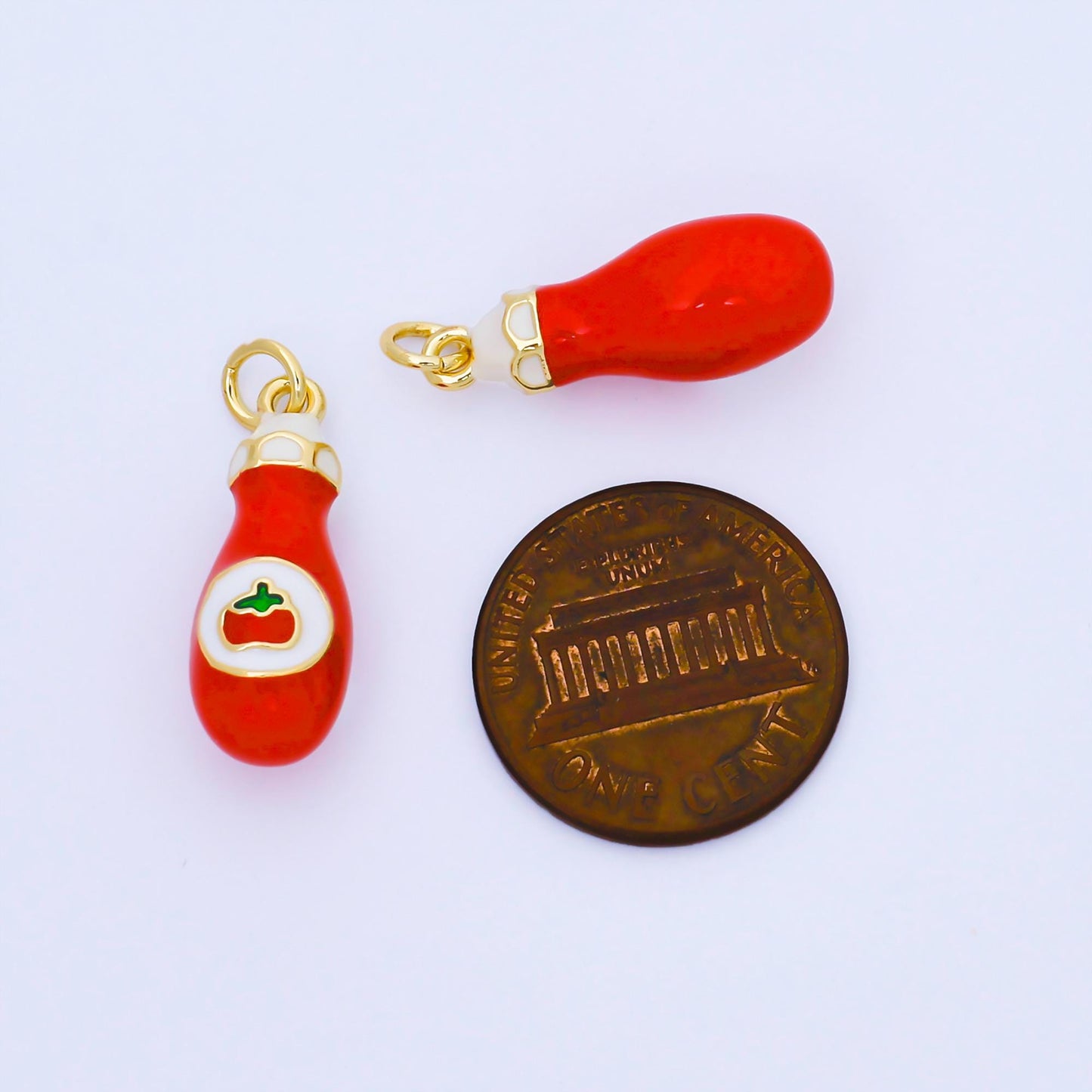 Tomato Ketchup charm Junk food enamel charm 18K Gold Filled Charm Bar Bracelets and Necklaces Charms for DIY Jewelry Making AF-1564