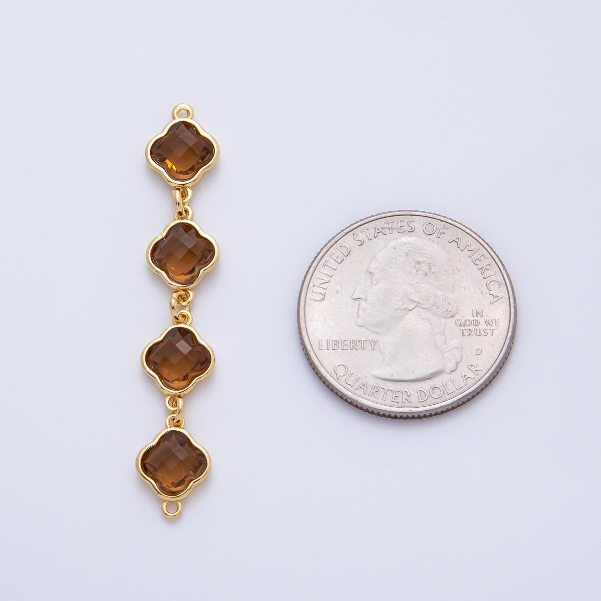 18K Gold Filled 49mm Blue, Brown, Champagne Clover CZ Linked Charm Connector | Y163 Y164