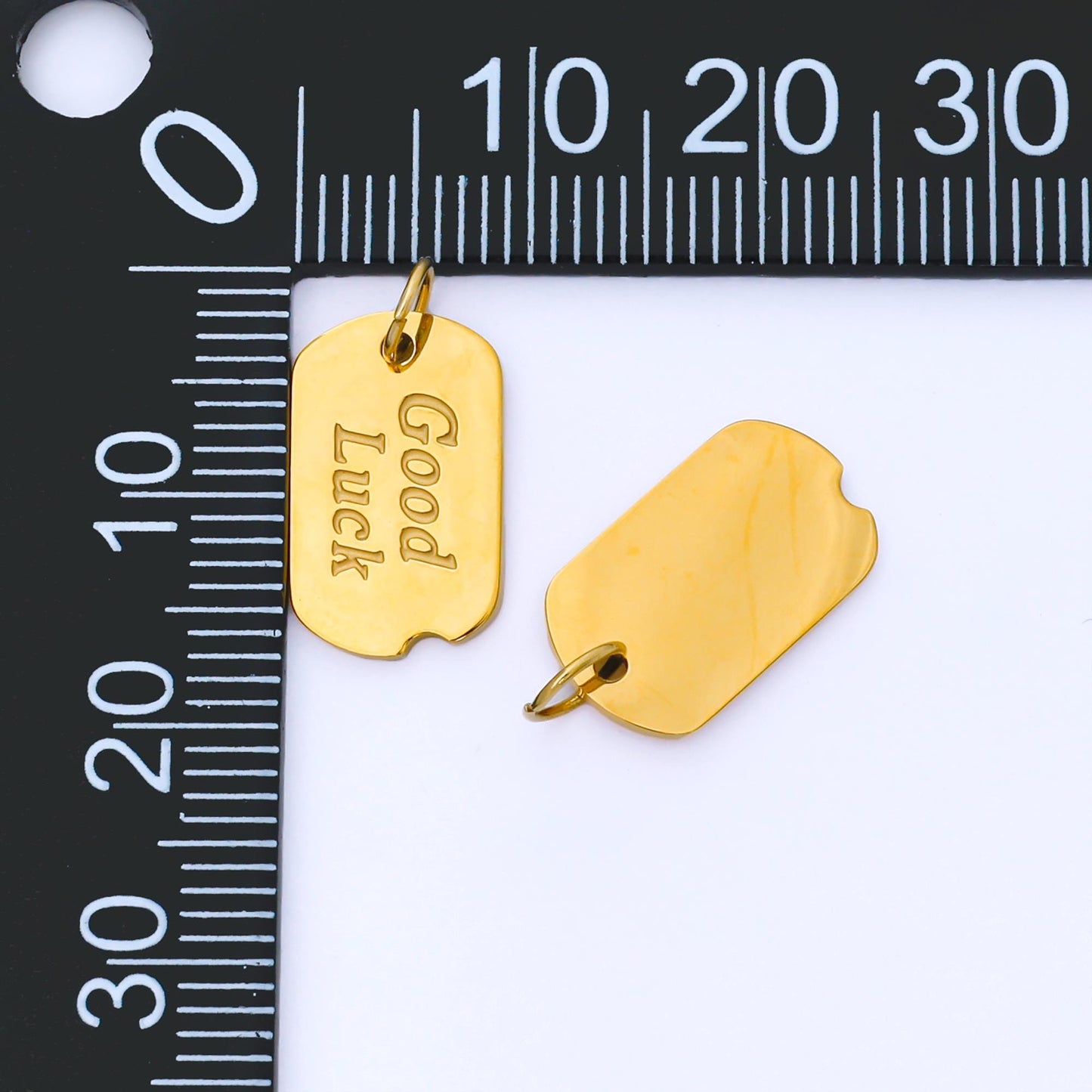 24K Gold Good Luck Tag Charm Pendant 15.1mm Engraved Message Minimal Lucky Jewelry Gift Idea DIY Making Necklace Bracelet Finding | J547