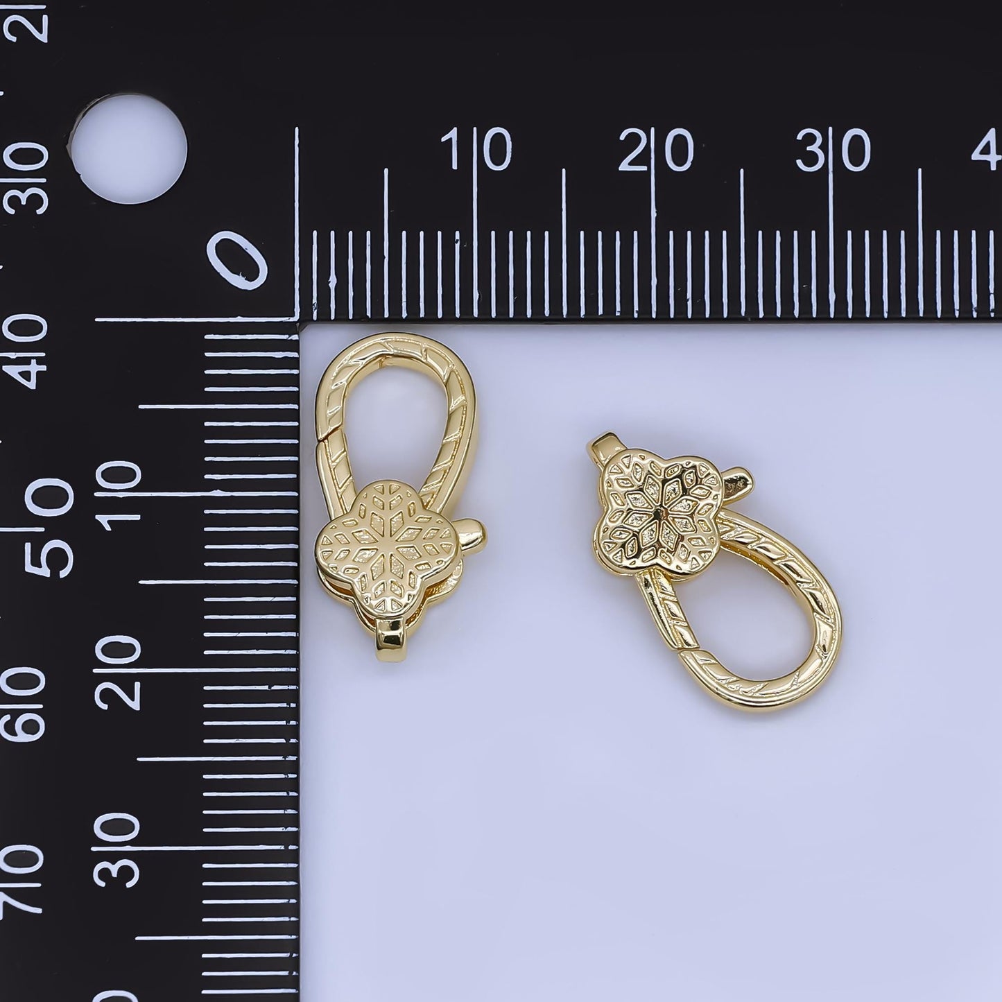 24k Gold Filled Artisan Snowflake Lobster Clasps Textured Connector Bracelet Necklace DIY Jewelry Supply Unique Winter Gold Findings | Z1354