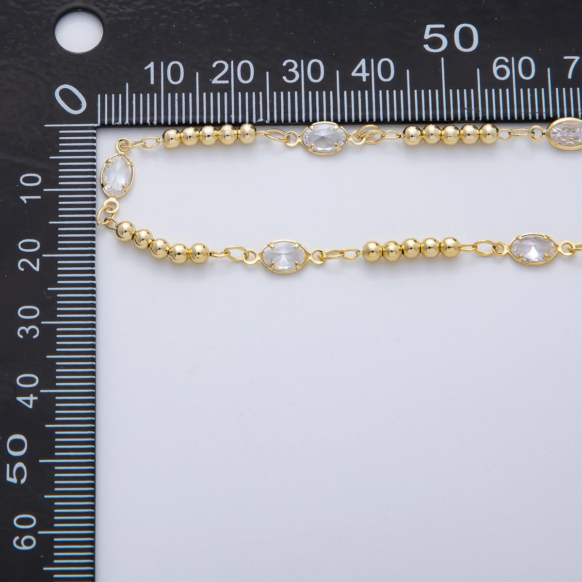 Gold Cubic Zirconia Beaded Chain by the Yard Oval CZ Bezel Chain 24k Gold Filled Rosary Chain for Jewelry Making | ROLL-1776