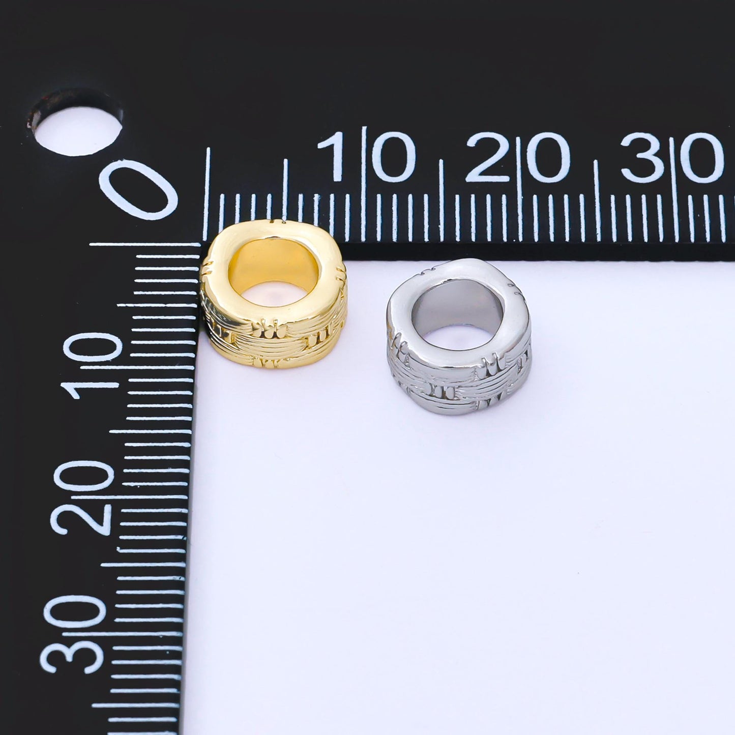 24k Gold Filled 9.1mm Textured Woven Spacer Bead in Gold & Silver Textured Barrel for Charm Necklace Bracelet DIY Jewelry Making | B493
