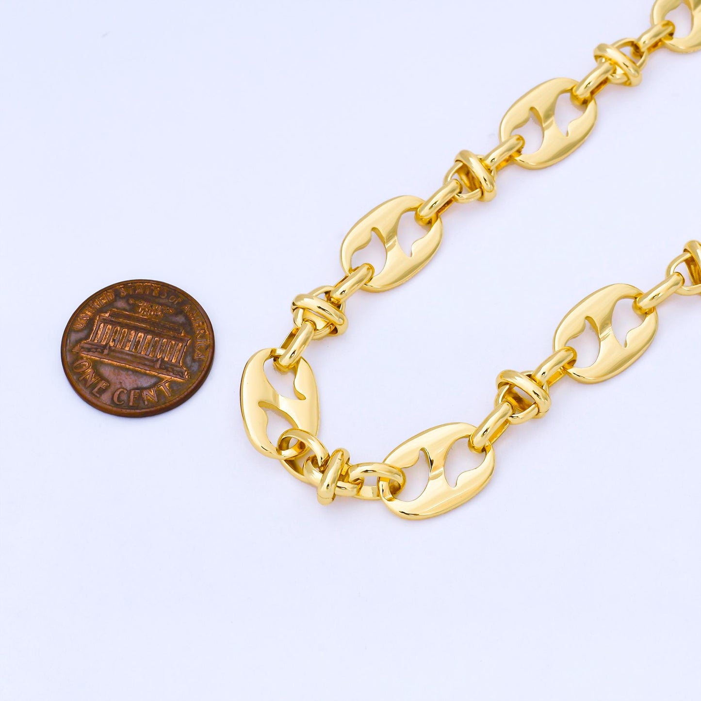 24K Gold Filled 10mm Puff Mariner Anchor Link Chain by Yard Wholesale DIY Bold Jewelry Making for Necklace Bracelet Bag Chain | Roll-1996