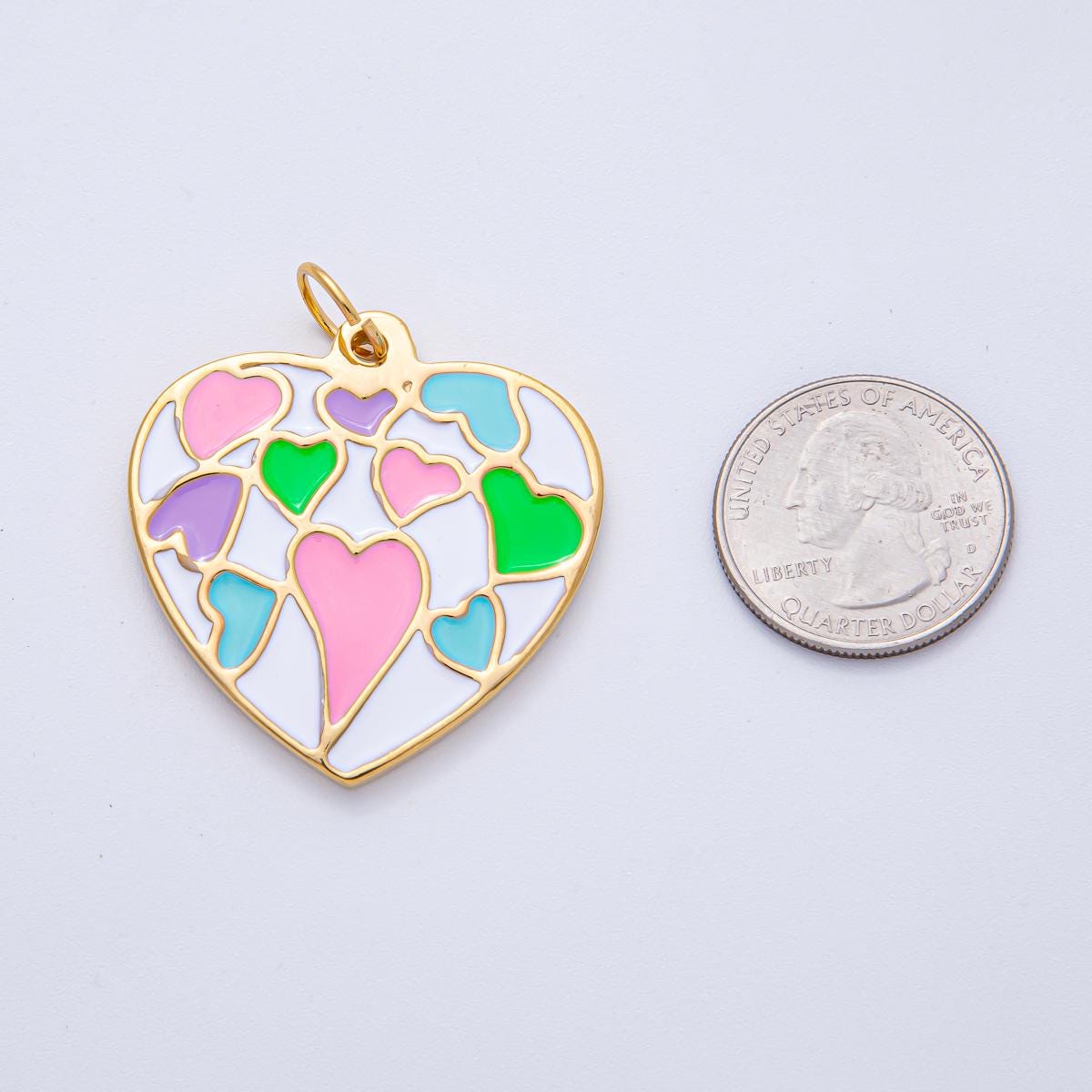 Stainless Steel 40mm Neon & Pastel Multicolor Enamel Design Heart Statement Charm DIY Jewelry Making for Necklace Accessory | J908