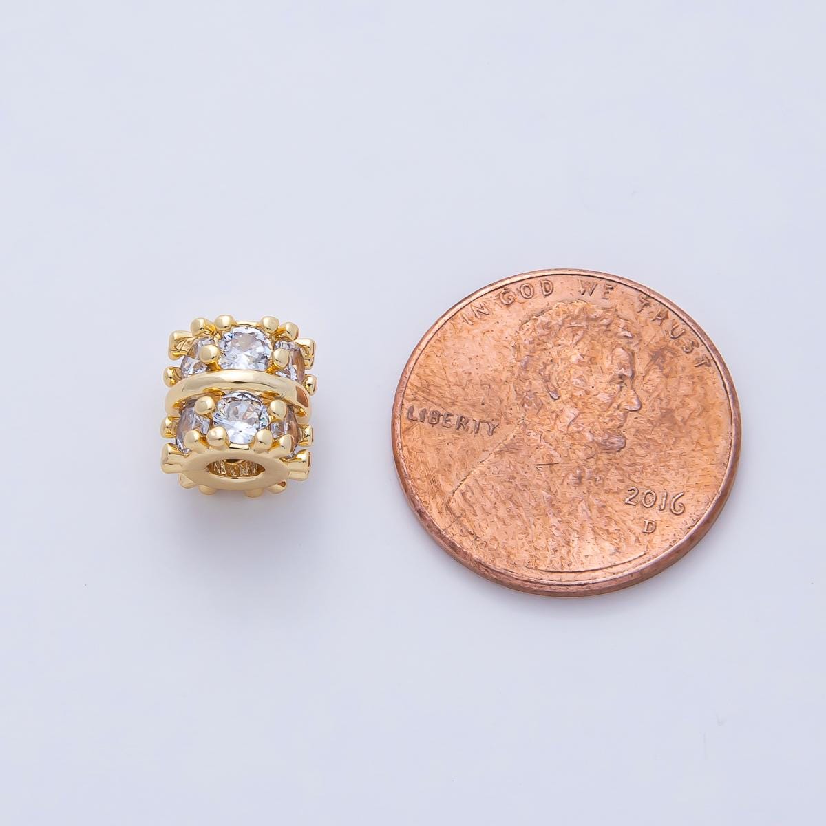 18K Gold Filled 7.7mm Double Clear CZ Micro Paved Rondelle Tube Spacer Bead Charm DIY Jewelry Making Necklace Bracelet Supply | B459