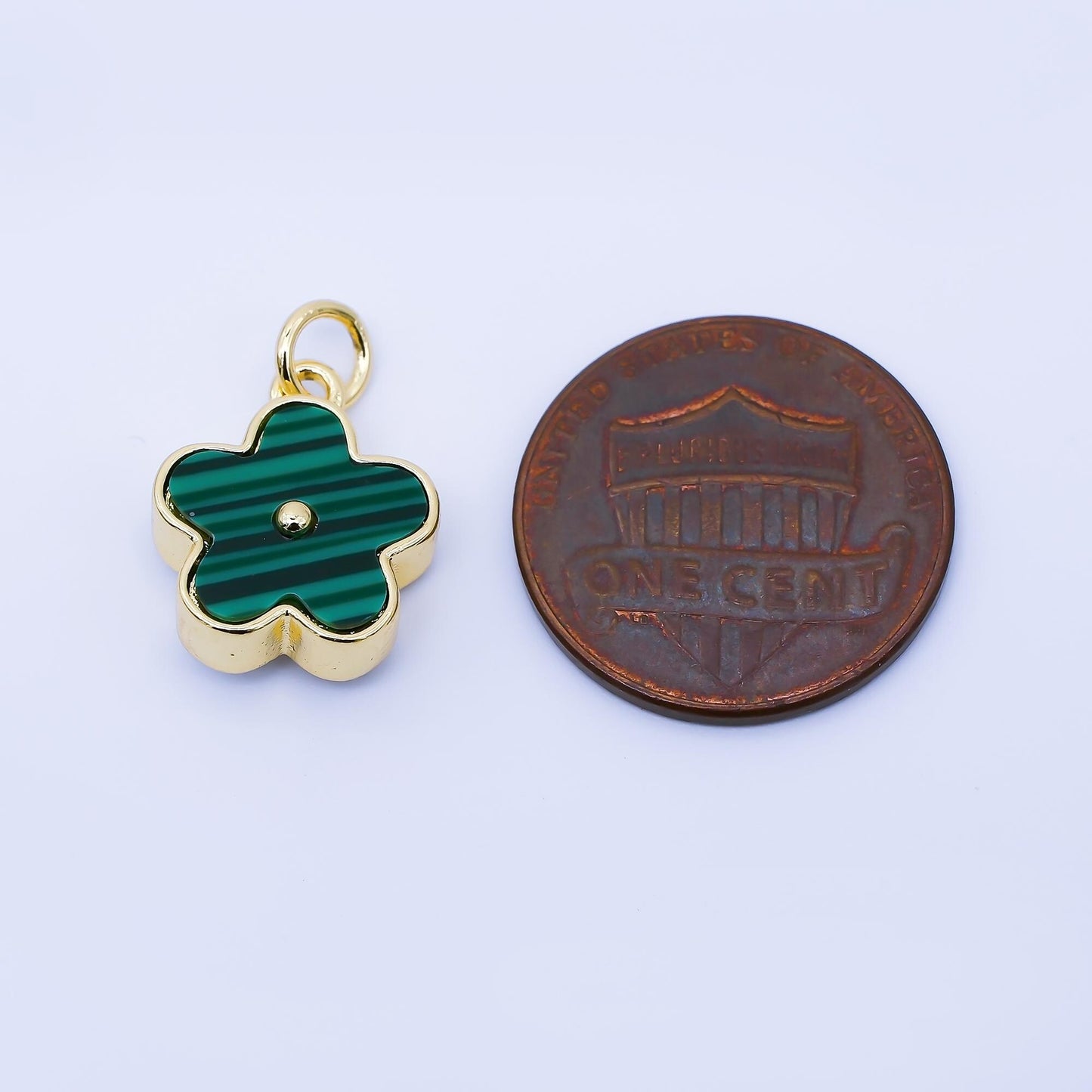 24K Gold Filled 12mm Double Sided Daisy Charm Malachite Flower Green Enamel Pendant Elegant Jewelry Making Supply Necklace Bracelet | AF1620