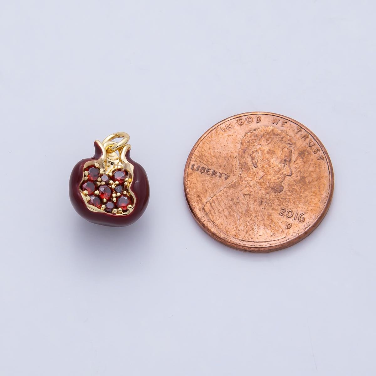 Dainty Enamel Dark red pomegranate gold charm 24k Gold Filled Red micro pave charms diy Fruit bracelet jewelry making AF1478
