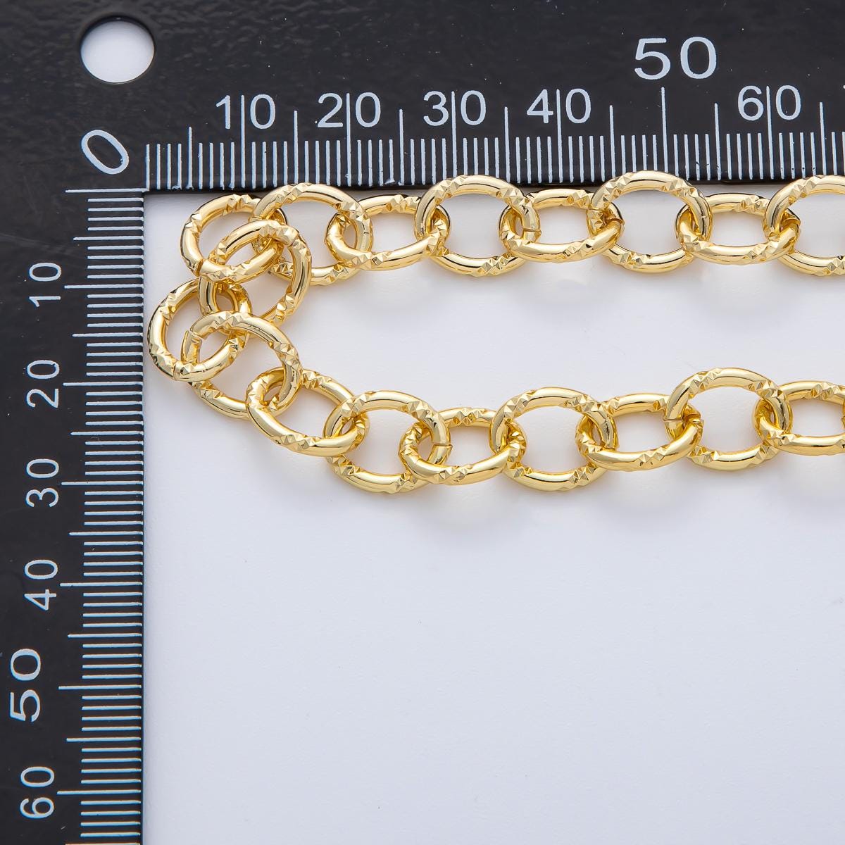 18K Gold Filled 12mm x 9.5mm Hammered Cable Unfinished Chain by Yard DIY Jewelry Making Supplies for Necklace Bracelet Bag Chain | Roll-1768