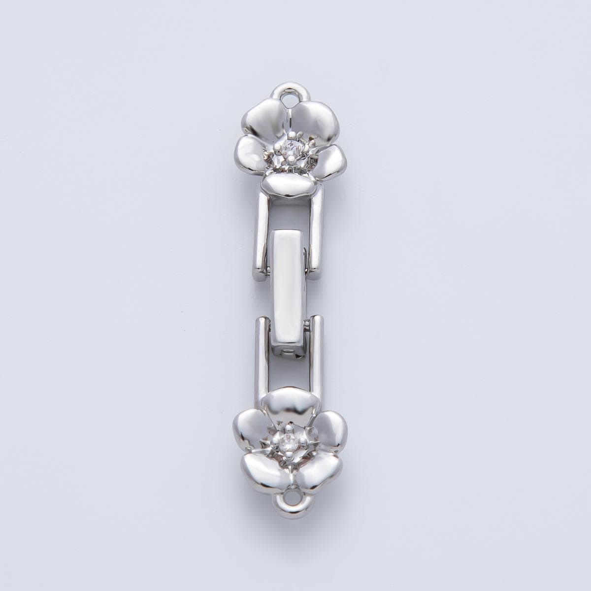 18K Gold Filled 34mm CZ Twin Flower Fold-Over Clasps Closure in Gold & Silver Lock Fastener Double Loop Connector DIY Jewelry Making | Z1455