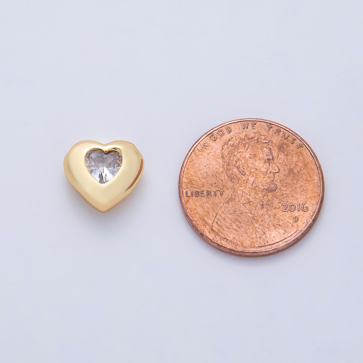 18K Gold Filled 10.5mm Heart Spacer Bead with Clear CZ Charm Finding for DIY Jewelry Making Necklace Bracelet Connector | B526
