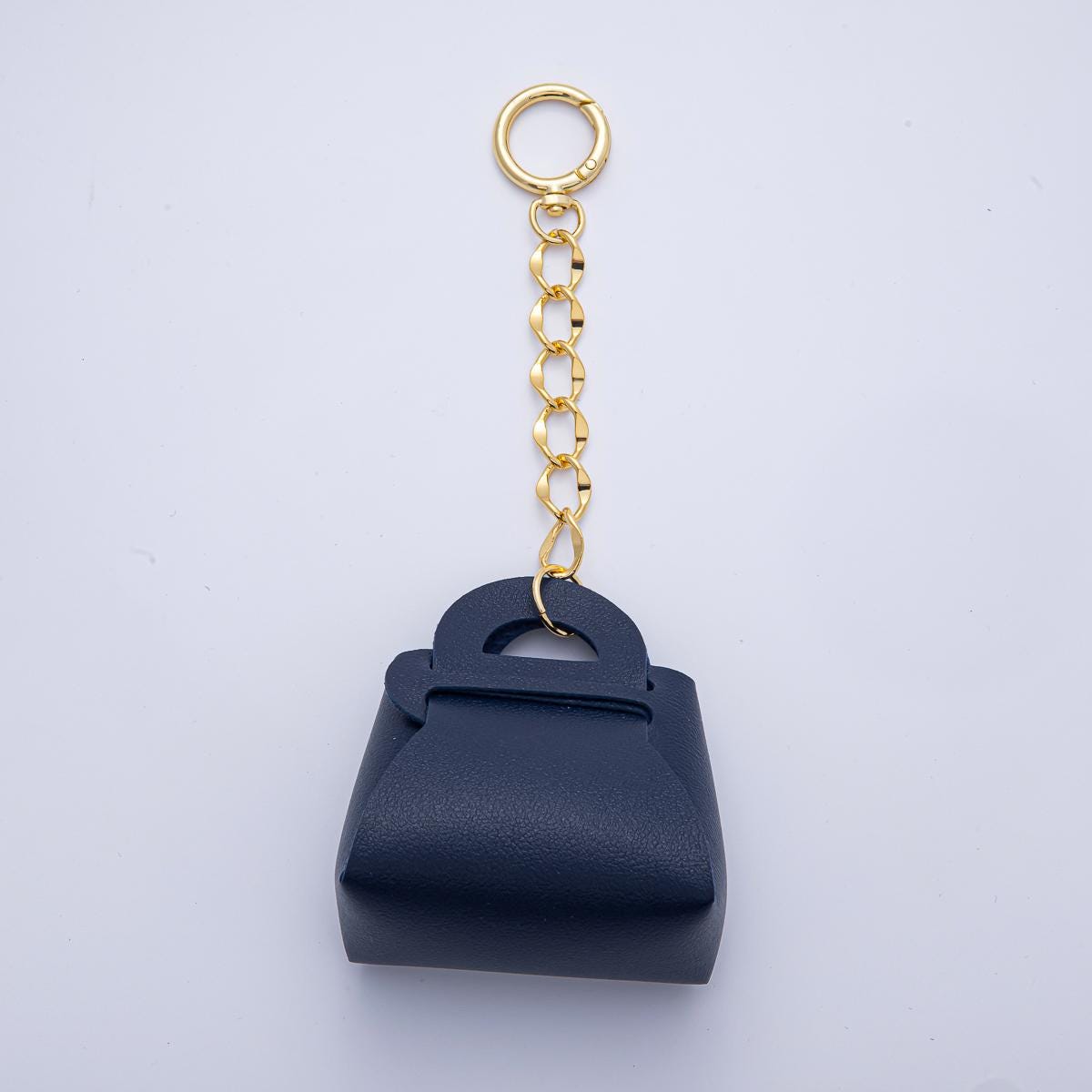 18k Gold Filled Faux Leather Black, Brown, Olive and Blue Mini Purse Bag Charm Keychain Key Ring Accessories | WB-00273