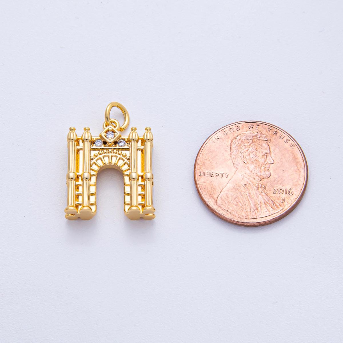 18K Gold Filled 17.6mm CZ Paved Archway Pendant Cathedral Doorway Charm for DIY Necklace Bracelet Jewelry Making Supply | AK-007
