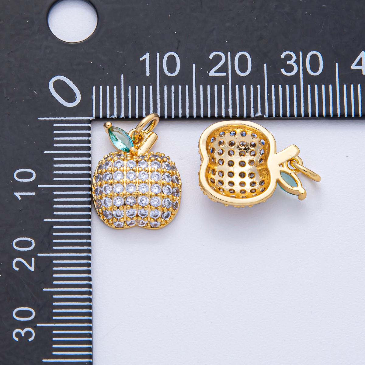 18K Gold Filled 14.4mm Apple Fruit Micro Paved CZ Charm Dainty Nature Inspired Pendant DIY Jewelry Supply for Necklace and Bracelet | AK-041