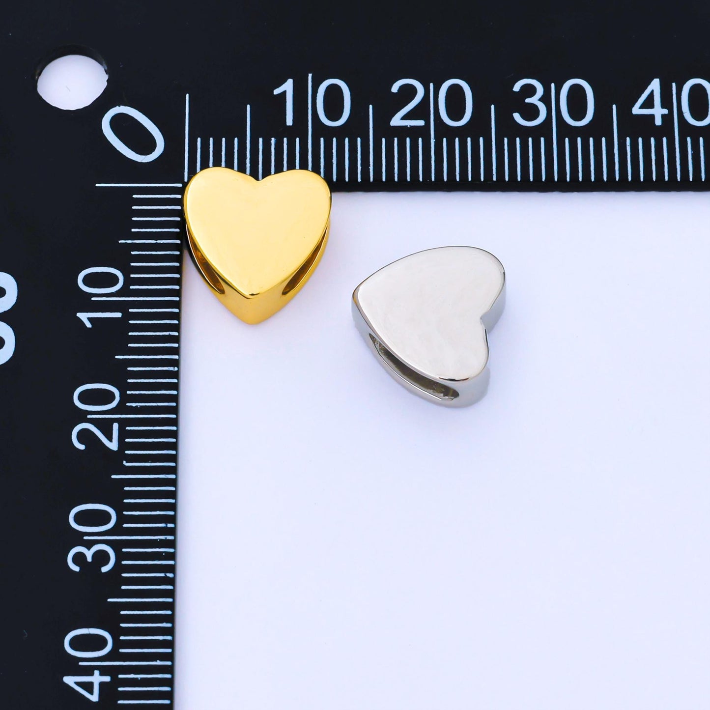 12mm Gold Filled Heart Beads, Large Hole Spacer Beads, Heart Shaped Charms, Sliding Beads Spacer for Cord Bracelet Necklace Supply B-851