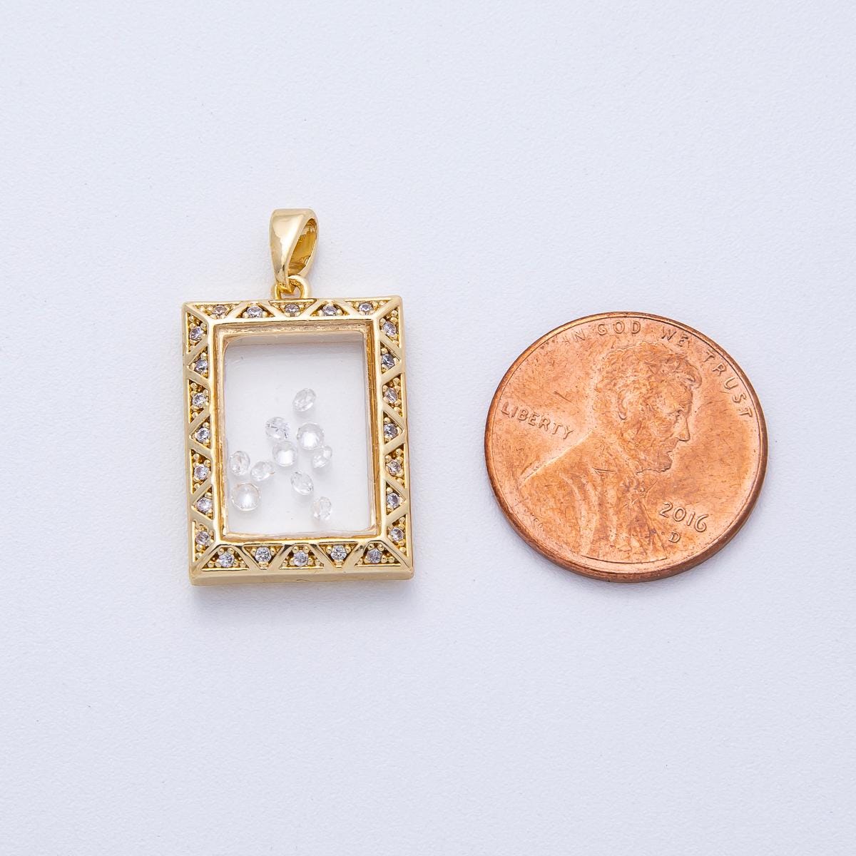 18K Gold Filled 21.6mm Clear CZ Micro Paved Geometric Rectangular Statement Pendant DIY Jewelry Supply for Custom Necklace | AF-1224