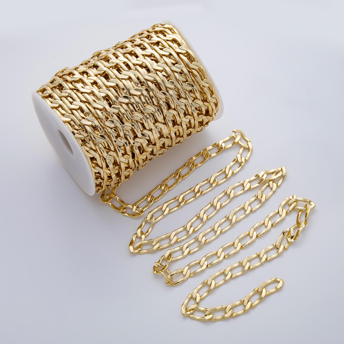 18k gold filled bold chain 21.9x10mm cable Textured link chunky statement unfinished chain for jewelry making | ROLL-1767