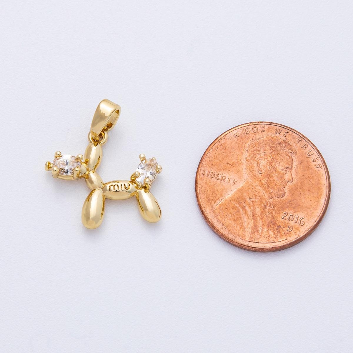 18K Gold Filled 16.4mm Clear CZ Balloon Animal Puppy Dog Pendant 3D Multidimensional Charm DIY Custom Jewelry Supply for Necklace | AF-1231