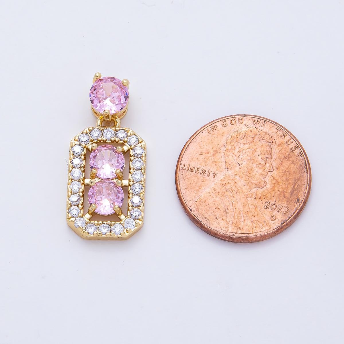 18K Gold Filled 16.9mm Pink CZ Square Geometric Pendant Halo Crystals Luxury Charm for Necklace Making Elegant Jewelry Gift Idea | AF1184