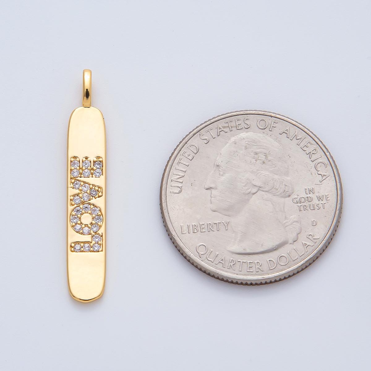 18K Gold Filled 32.3mm Micro Paved CZ Valentine Love Tag Bar Vertical Pendant for Necklace Making Valentine Jewelry Gift Idea | AF1185