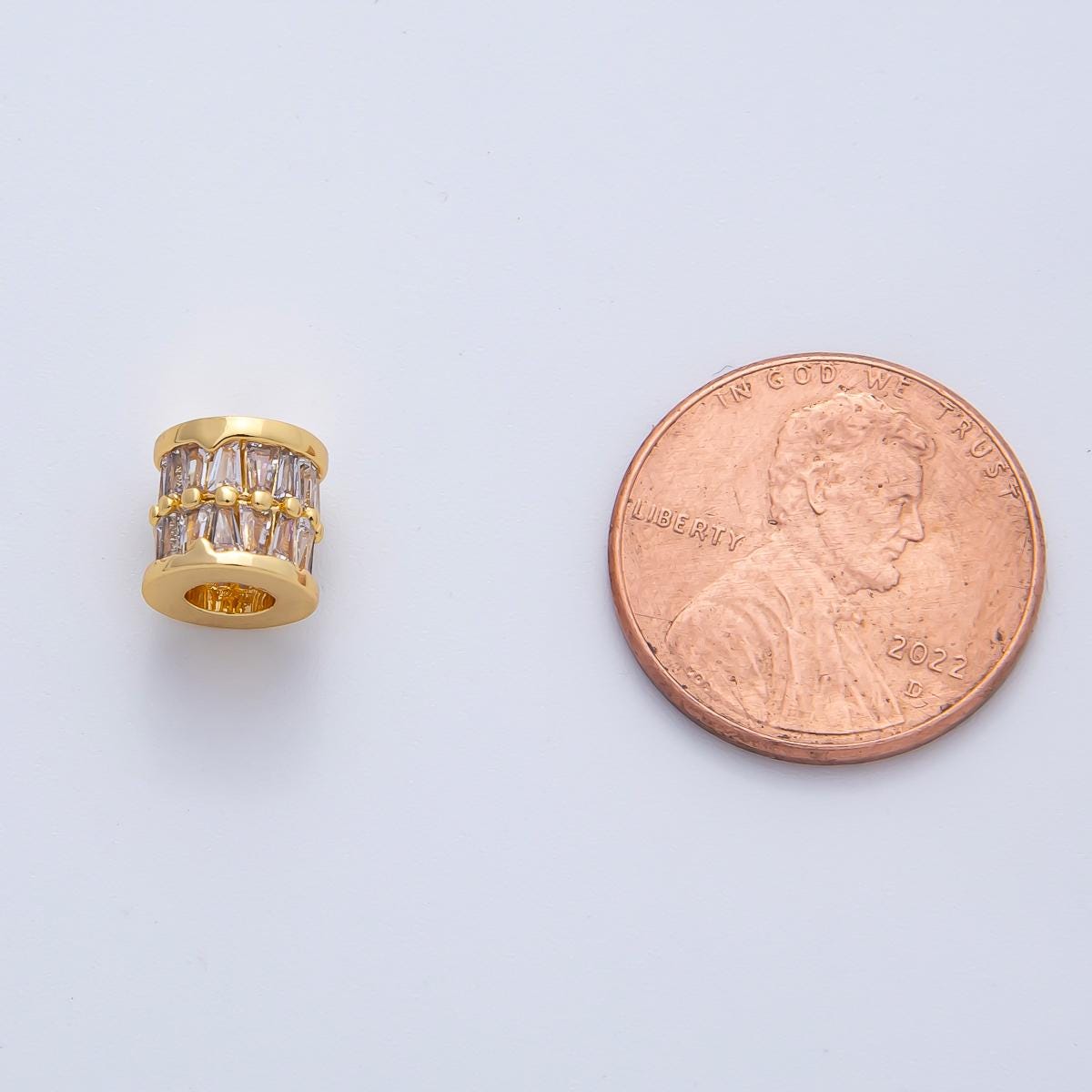 18K Gold Filled 7.2mm CZ Clear Baguette Rondelle Tube Spacer Elegant Bead Charm for DIY Jewelry Making Finding Necklace Bracelet | B406