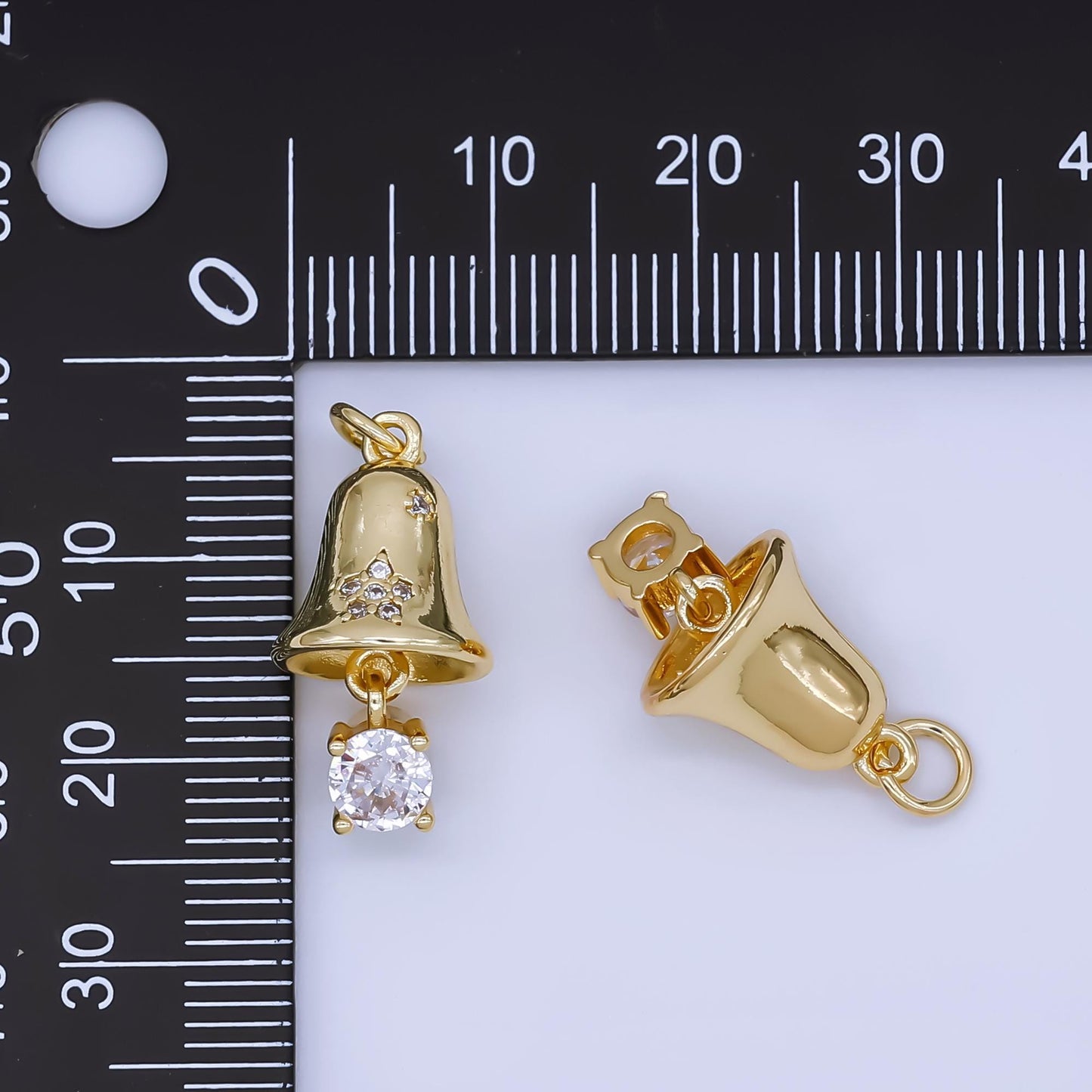 24K Gold Filled Bell Charm with micro paved Clear CZ Dainty Christmas Pendant Gold Jewelry Finding Holiday Necklace Supplies | AF1504