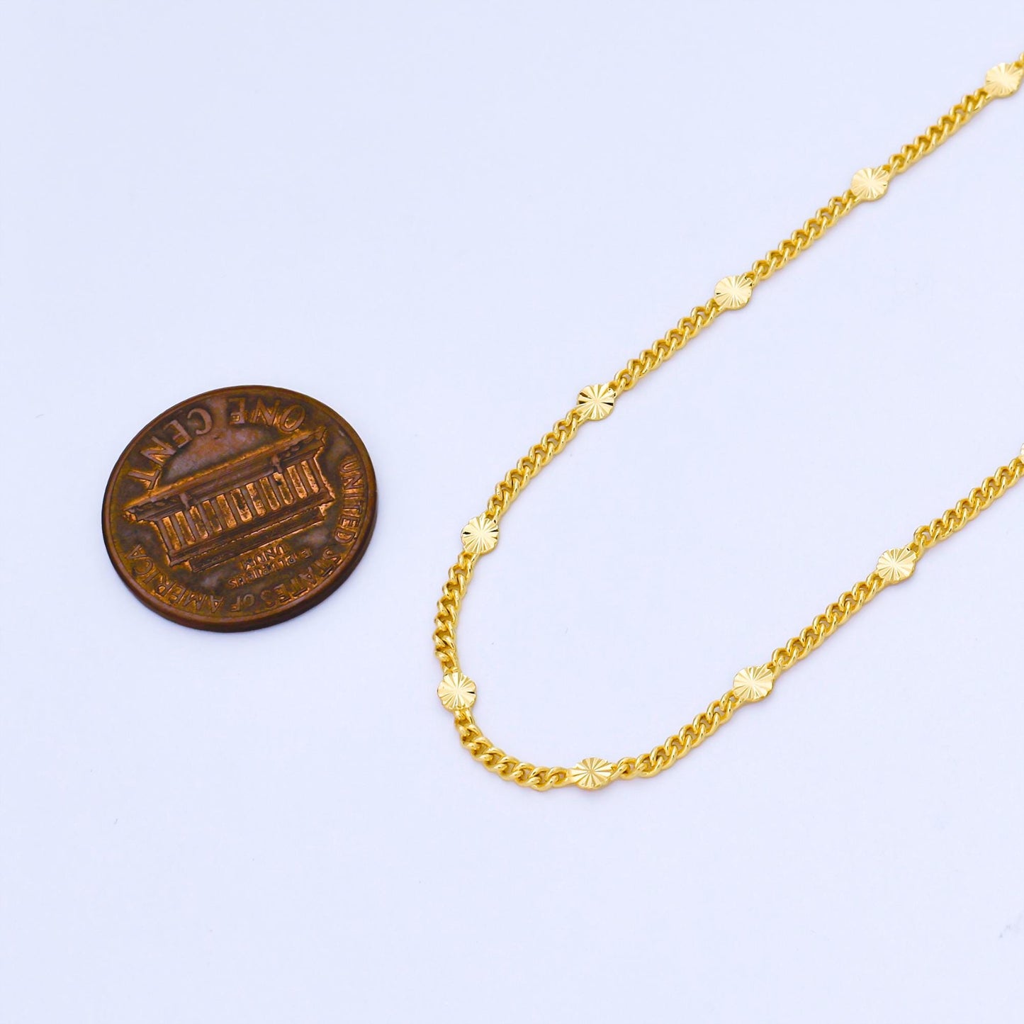 24K Gold Filled 2.6mm Curb Chain with Sunburst-Style Links by Yard DIY Dainty Jewelry Making for Necklace Bracelet Bag Chain | Roll-1999