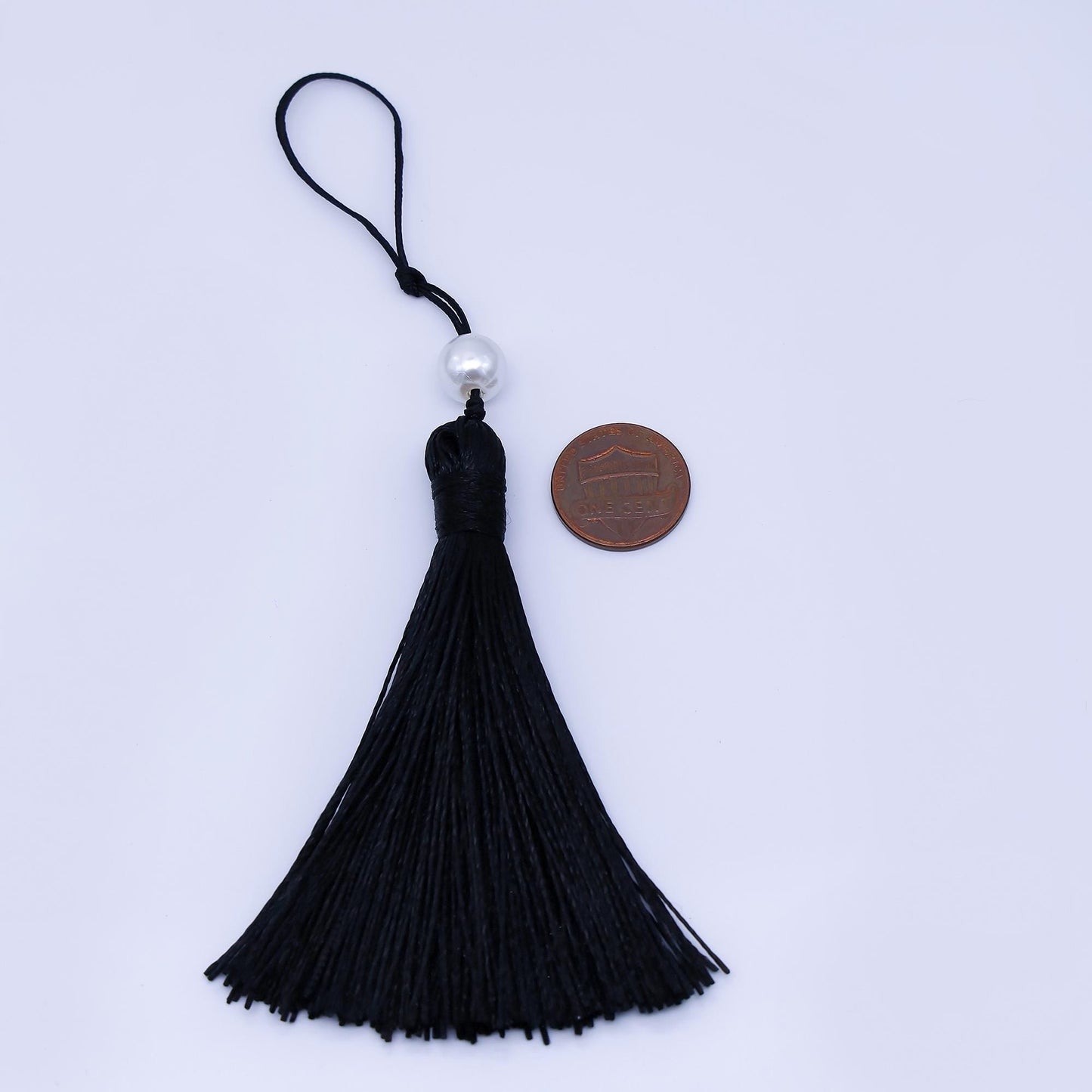 24k Black Silk Tassel with Pearl Accent Elegant Hanging Tassel for Jewelry Home Decor Bookmarks or Handbag Charms Graduation Caps | Z1493