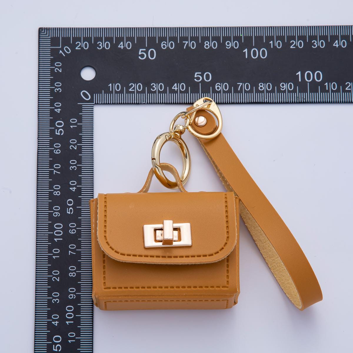 18K Gold Filled Brown Bag Ear Bud Case Bag Charm Mini Purse Accessories with Wristlet | WB-00287