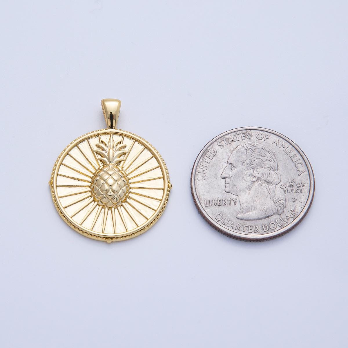 18K Gold Filled 29.9mm Pineapple Ribbed Round Pendant Radiant Fruit DIY Jewelry Supply for Custom Necklace | AF1243