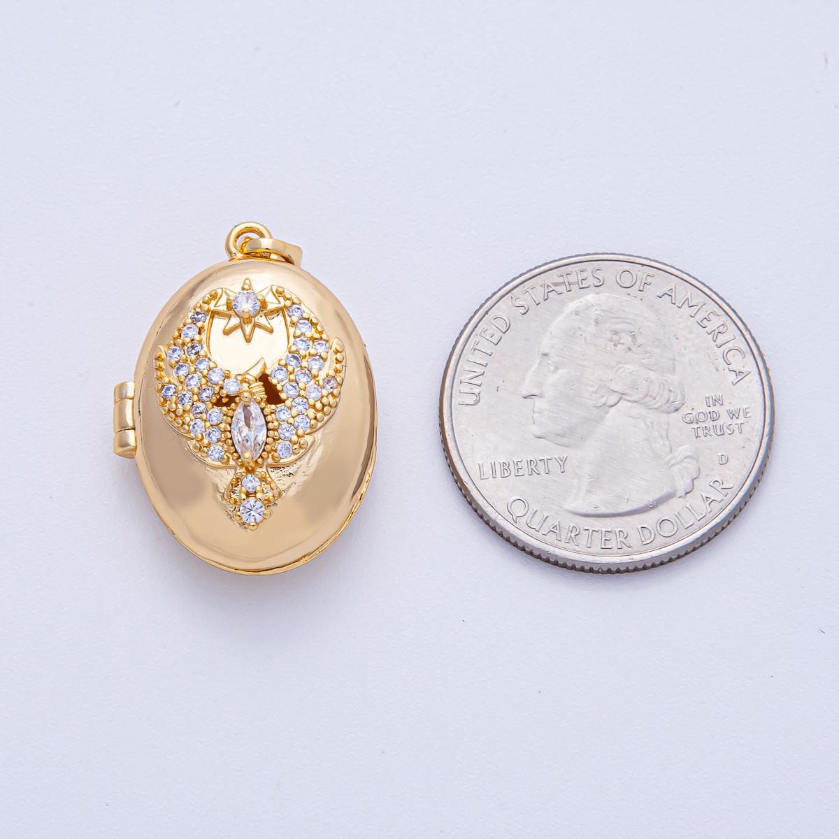 18K Gold Filled 26mm Vintage Celestial Bird Star Micro Paved CZ Oval Locket Pendant DIY Jewelry Making for Necklace Supply | AF1200
