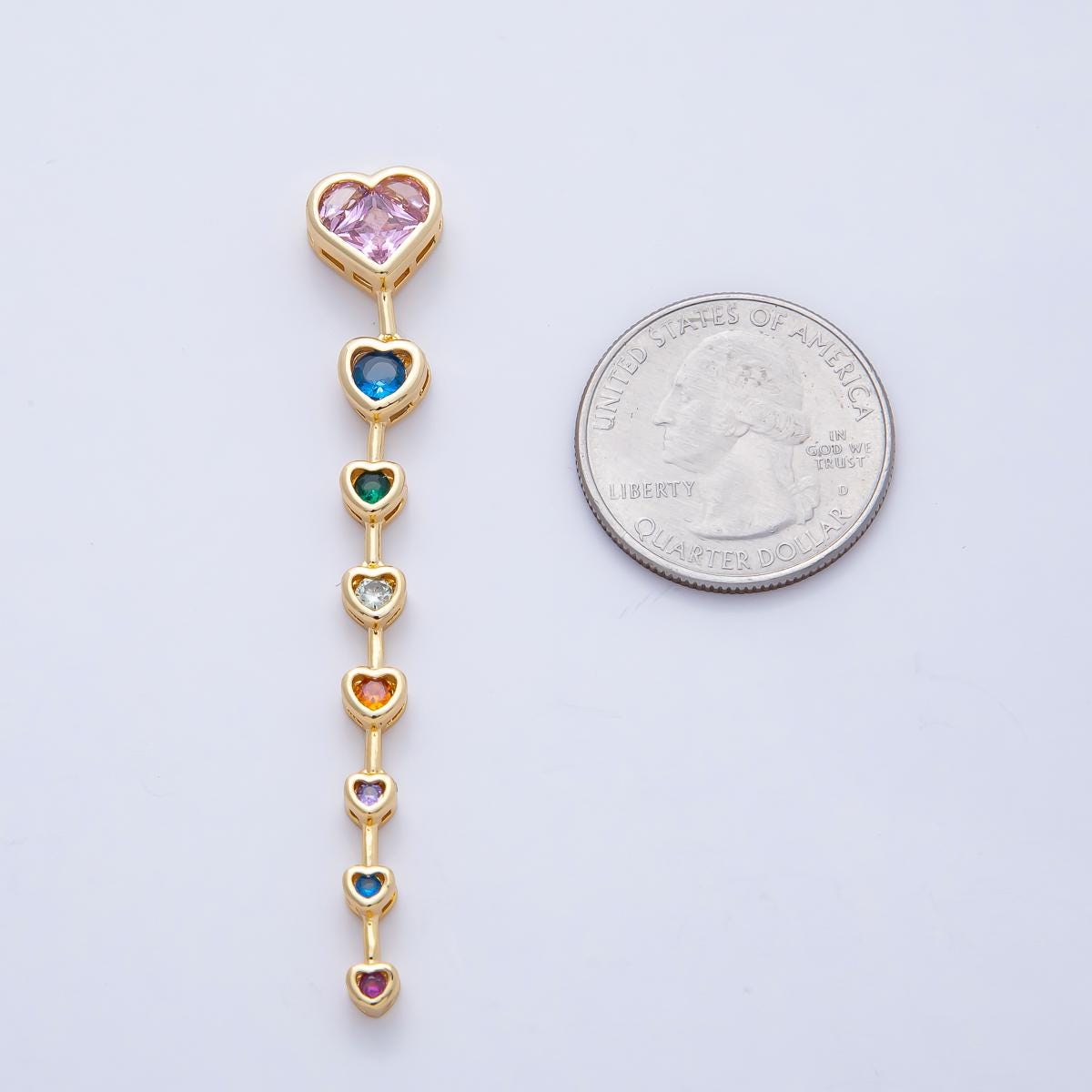 18K Gold Filled Clear Multicolor Heart CZ Bezel Gradient Drop Bead Gemstone Connector for Necklace or Earring Making DIY Supply | B419