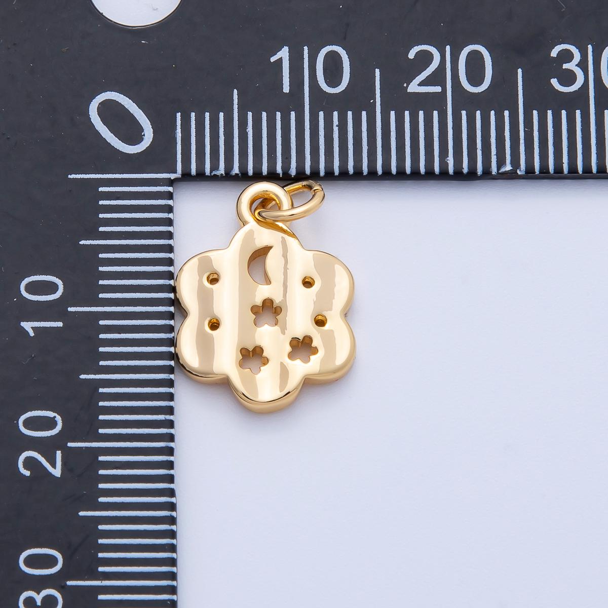 18k Gold Filled 16.7mm Dreamy Puffy Floral Charm Cutout Star and Moon Pendant DIY Jewelry Supply Finding Necklace Bracelet Design | AK-011