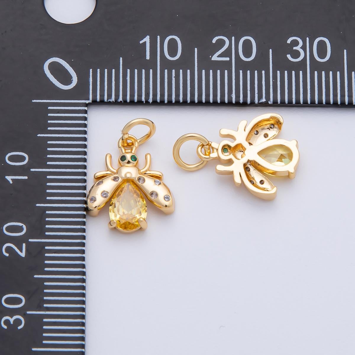Mini Gold Filled firefly pendant in gold with Black, Yellow, clear CZ stone diy fashion jewelry charm for necklace bracelet earring AF-1481