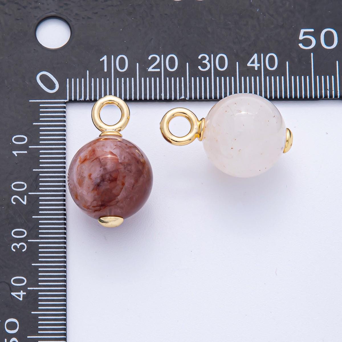 18k gold filled 17mm round Natural Stone Quartz Sphere ball beads charm pendant | AK-050