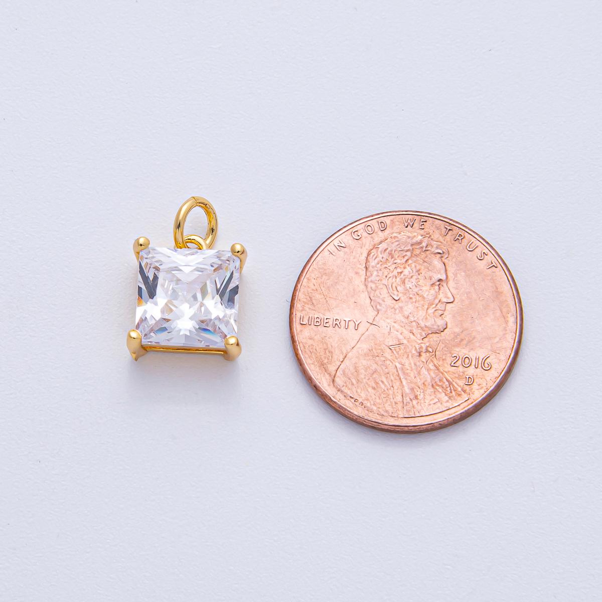 18k Gold Filled 10.9mm Clear CZ Square Baguette Mini Charm Elegant Finding DIY Jewelry Supply for Custom Necklace Bracelet | AK-036