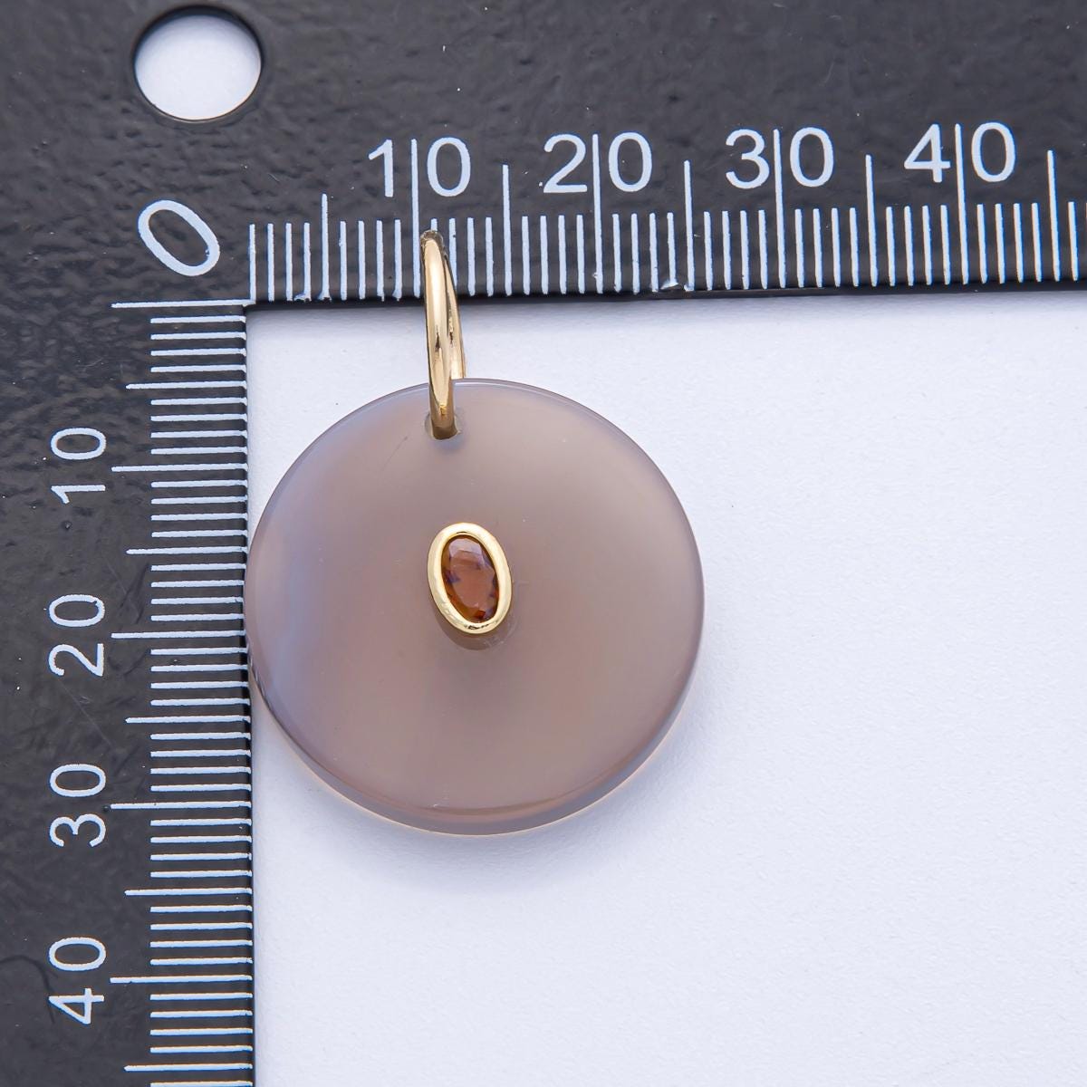 18K Gold Filled Circle Natural Stone with CZ Oval Gemstone for Necklace DIY Jewelry Making Supply Finding | AK053