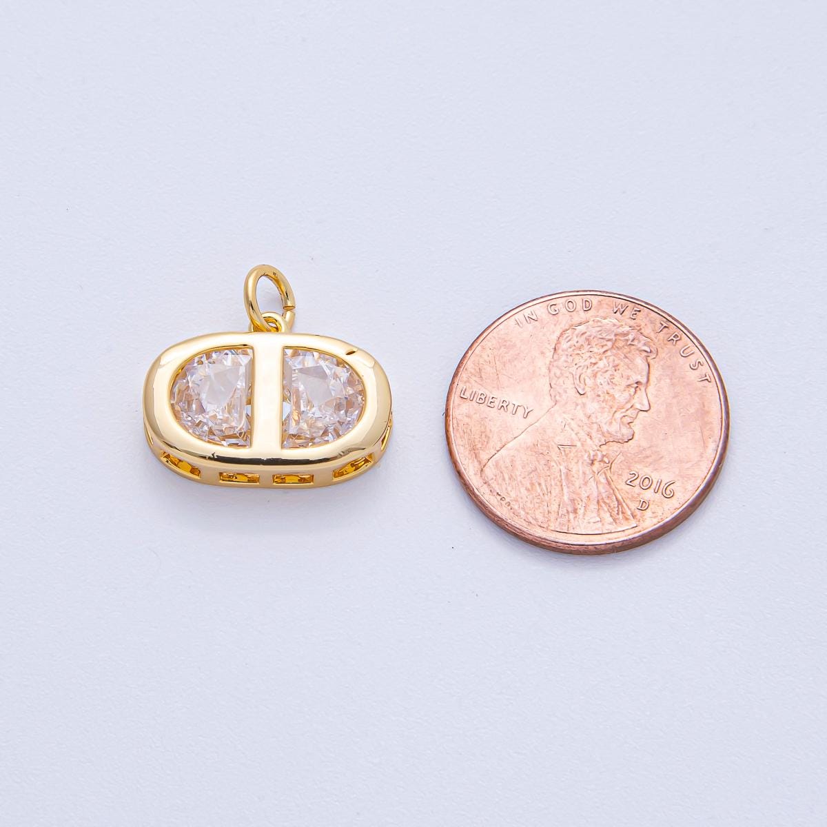 18K Gold Filled 16.6mm Clear CZ Oval Mariner Anchor Charm Pendant Connector for Necklace or Bracelet DIY Jewelry Supply Finding | AK-039