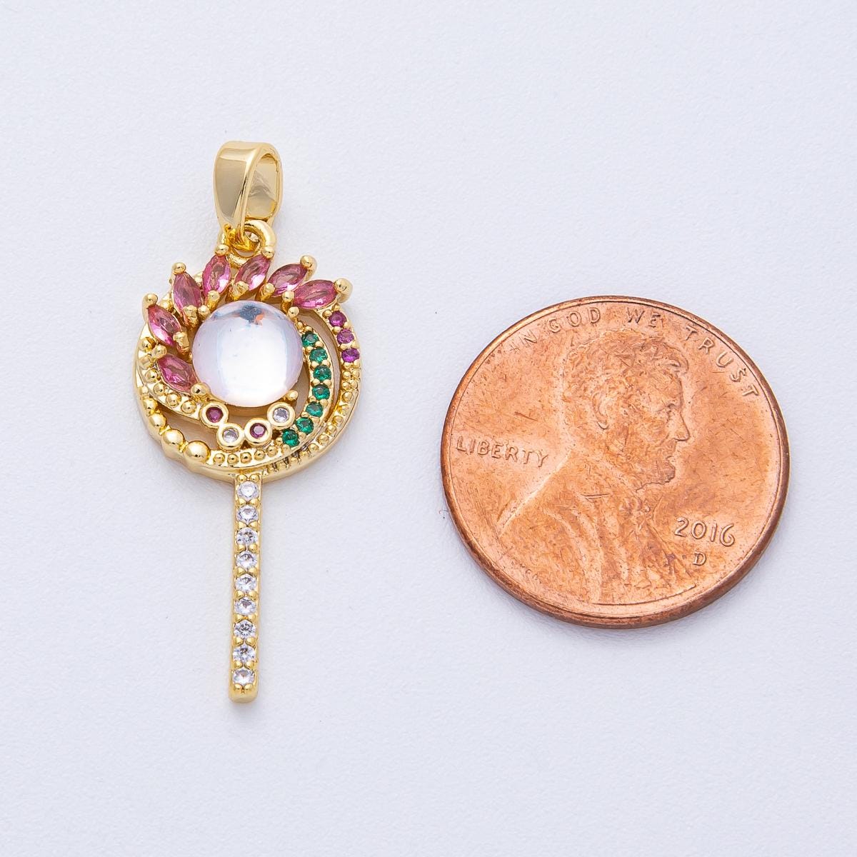 18K Gold Filled 27.7mm Multicolor CZ Circular Wand Pendant Radiant Crystal Charm DIY Jewelry Making Supplies for Necklace Bracelet | AF-1227