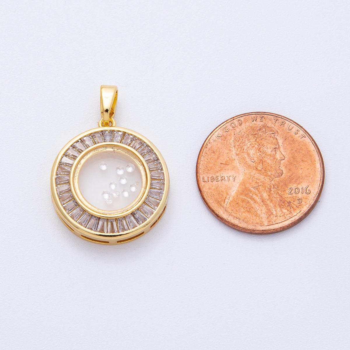 18K Gold Filled 19.8mm Clear CZ Baguette Round Pendant Crystal Circle Charm DIY Jewelry Making Supplies for Custom Necklaces | AF-1230