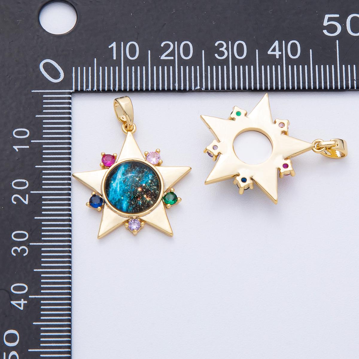 18K Gold Filled 22mm Multicolor CZ Galaxy Celestial Star Pendant Cosmic Nebula Unique DIY Jewelry Supplies for Custom Necklace | AF1235