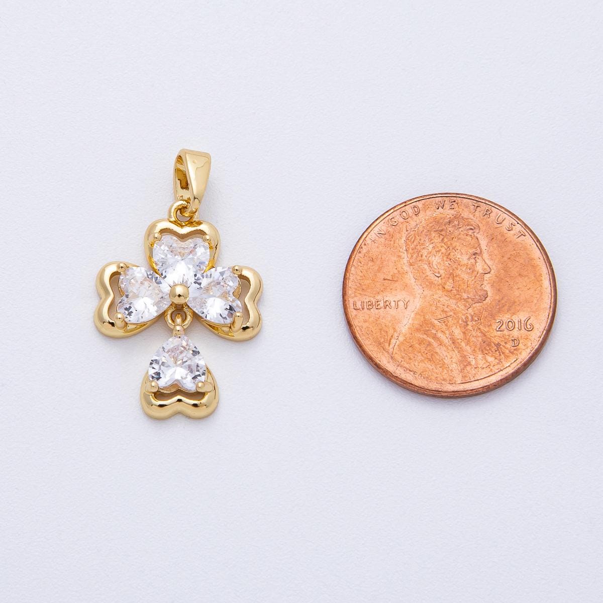 18K Gold Filled 19.5mm Clear CZ Clover Flower Drop Pendant Floral Theme DIY Jewelry Supply for Custom Necklace | AF1216